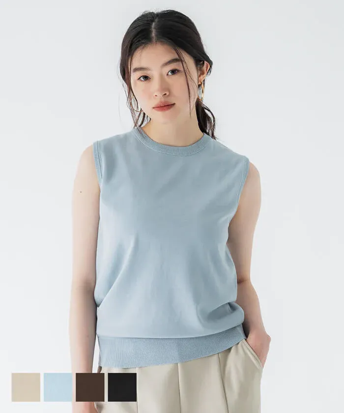 日本 COCA - 嫘縈混涼爽彈性無袖上衣-淺藍