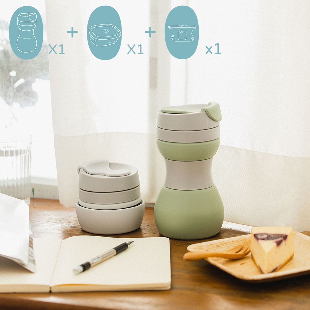 仁舟淨塑 - 【媽咪愛獨家組】無痕野餐即刻上手-三件組-矽密咖啡杯2.0-500ml*1+矽密盒2.0長方黃矽龜900ml*1+矽密袋顏色隨機500ml*1