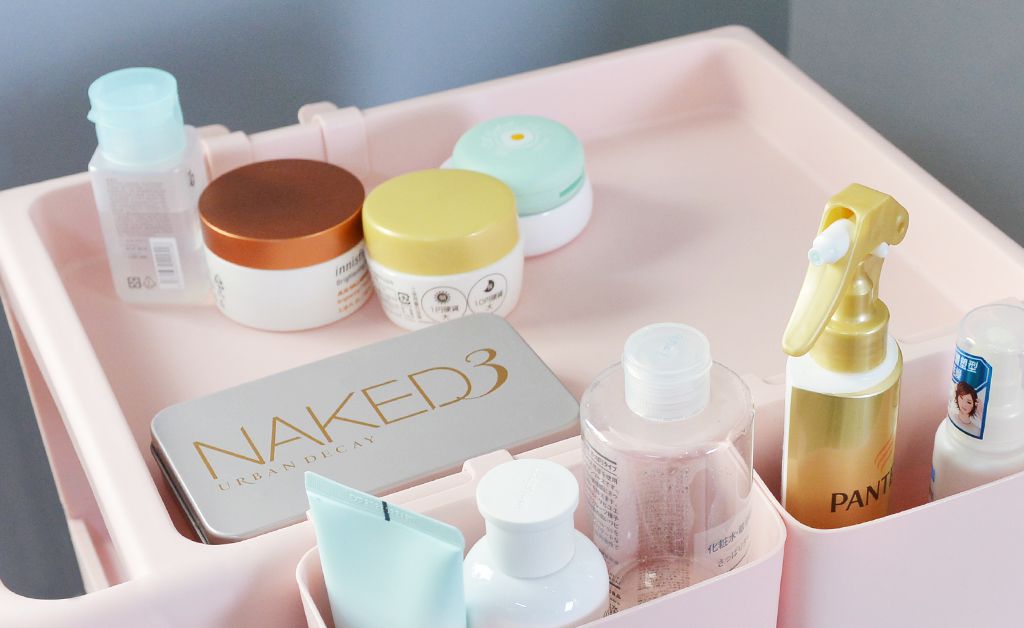 PICKup - 可移式四層抽屜多用途收納推車(3抽)-DIY-霧透抽屜款(粉白)