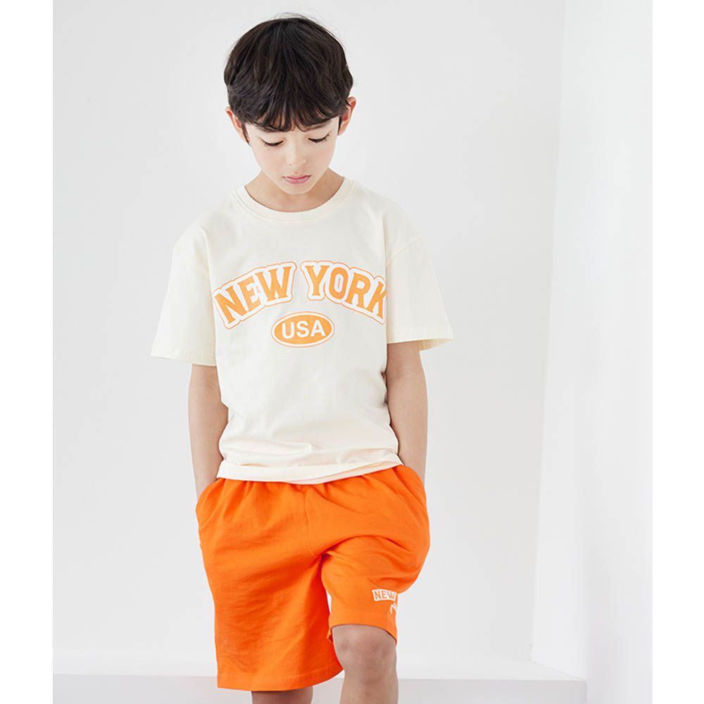 舒適純棉短袖套裝-紐約-米黃X橘