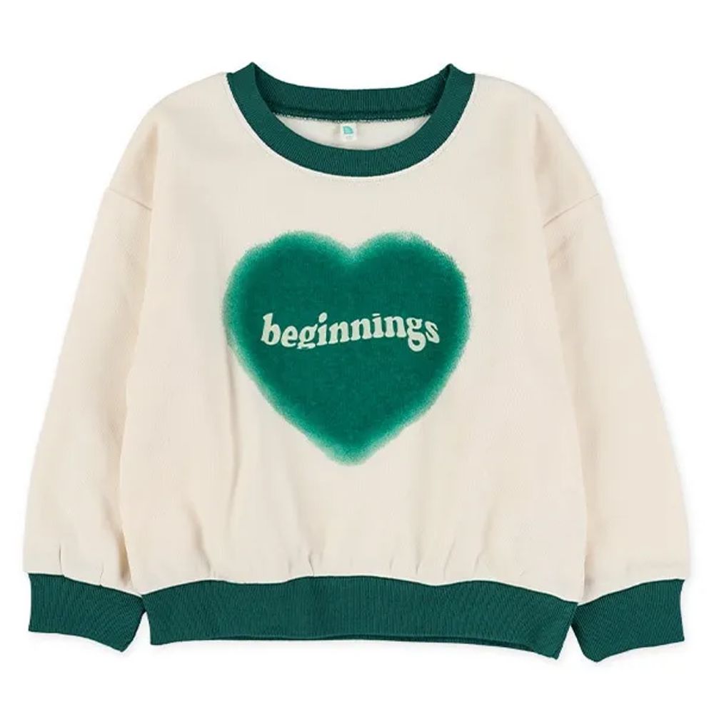 大愛心裏起毛長袖上衣-米白x綠