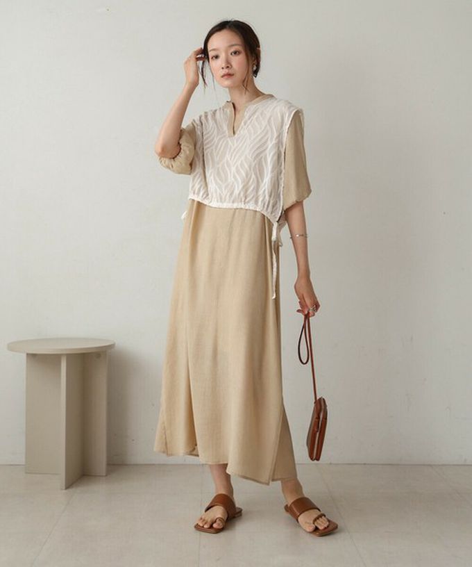 日本 Bab - 輕盈蕾絲緹花多層次短袖洋裝-象牙白