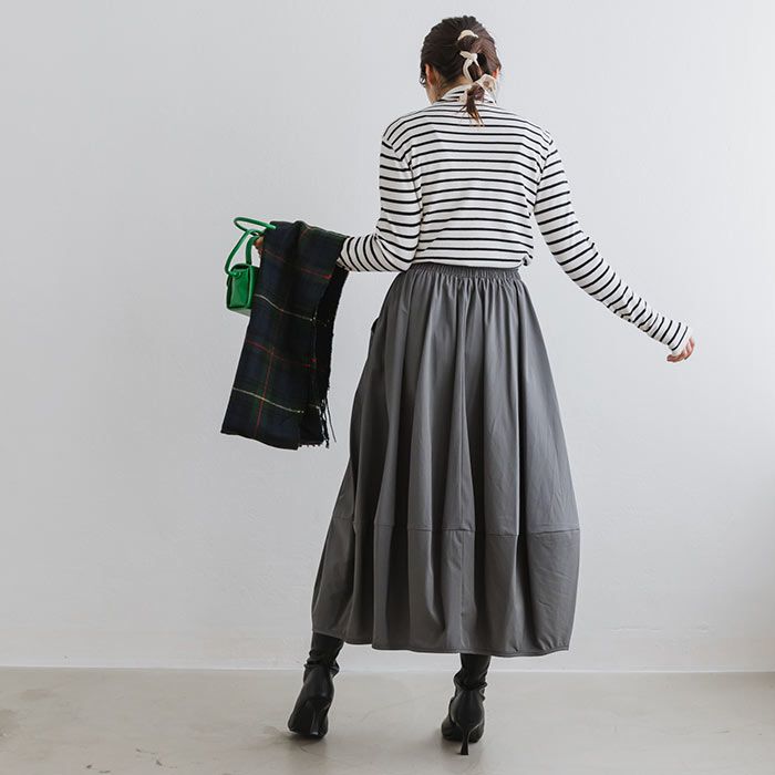 日本 ihuu - 文藝感打摺修身長裙-草綠