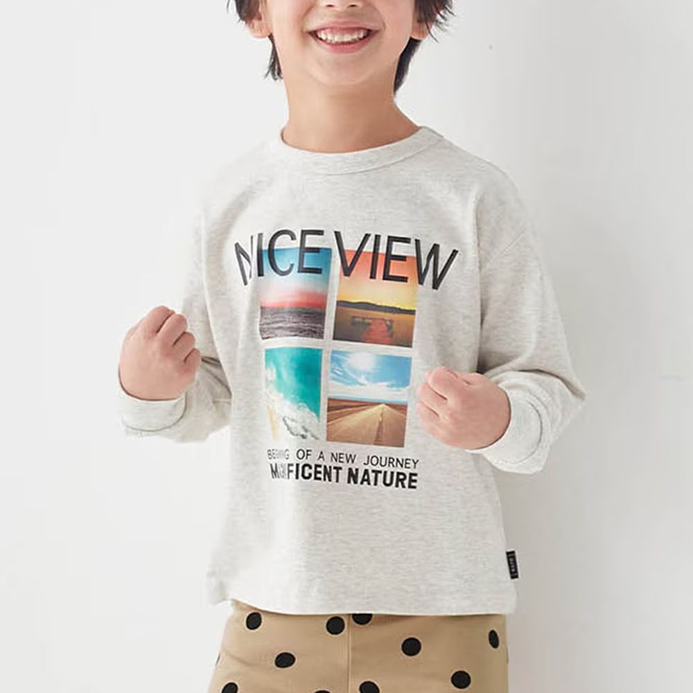 GITA 100%棉舒適印花長袖上衣-美麗風景-燕麥