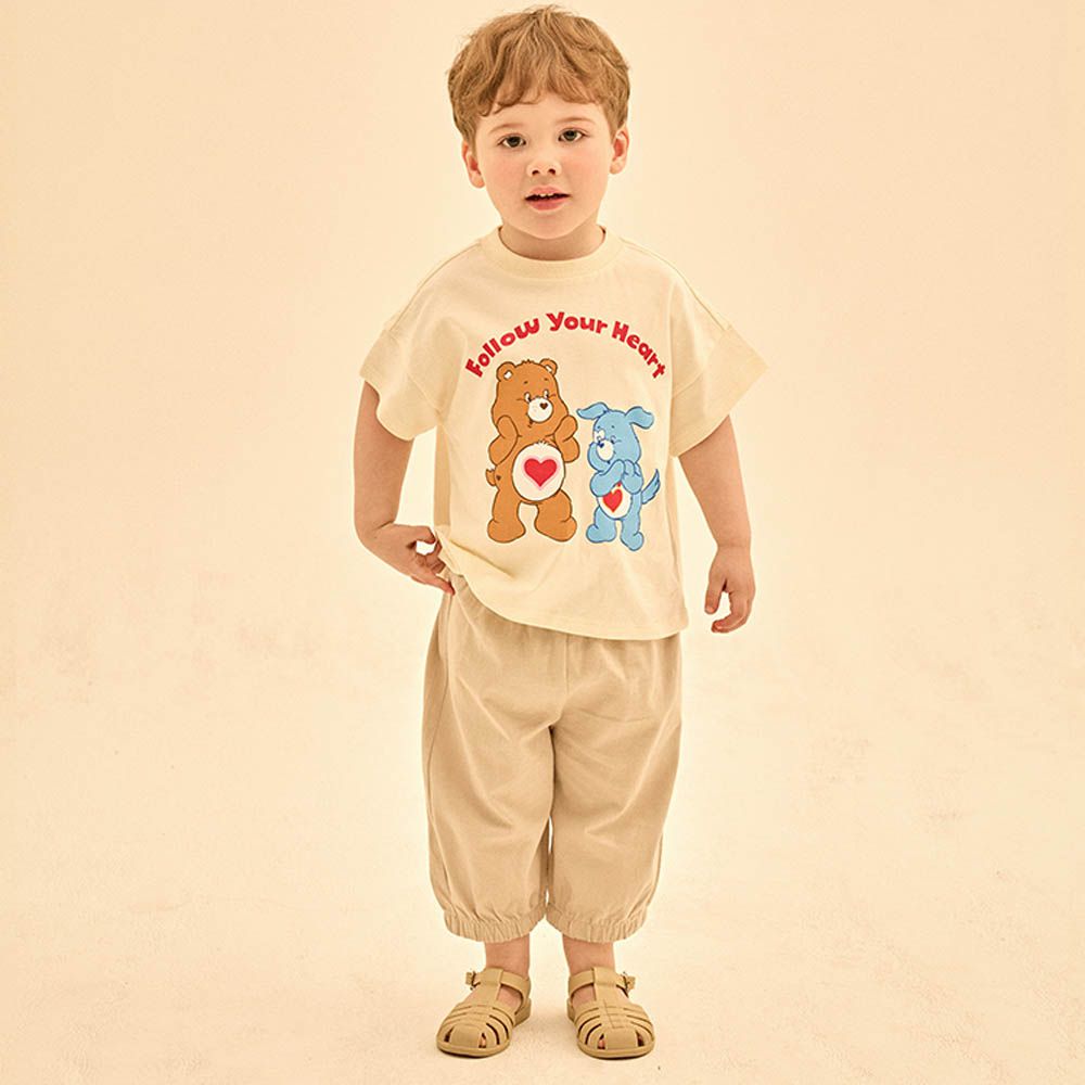 聯名款好友愛心熊短袖七分褲套裝-米黃X杏