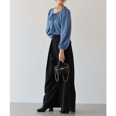 日本 BLUE EAST - 顯瘦氣質前綁帶長袖上衣-寶石藍