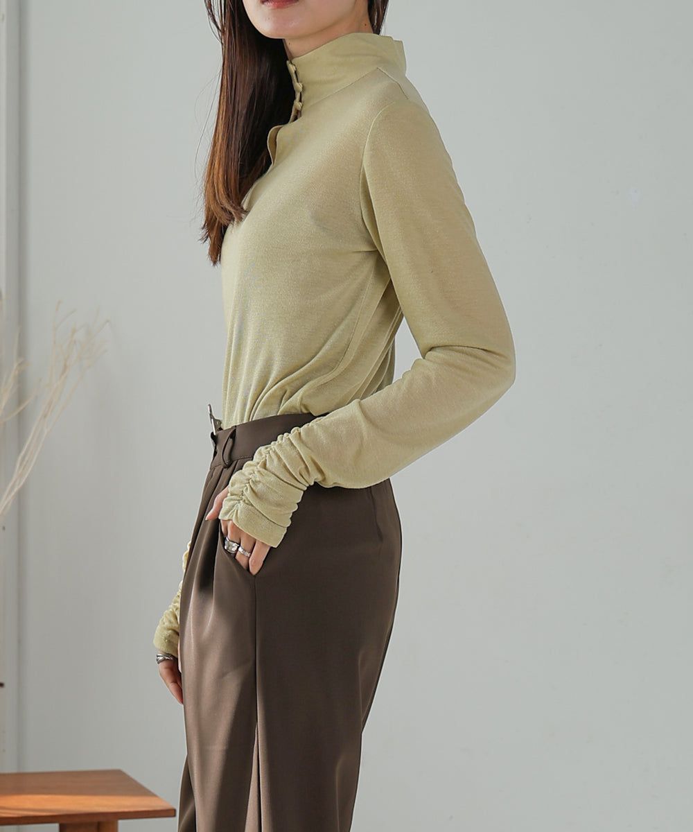 日本 Bab - 2WAY立領排扣薄長袖上衣-淺綠