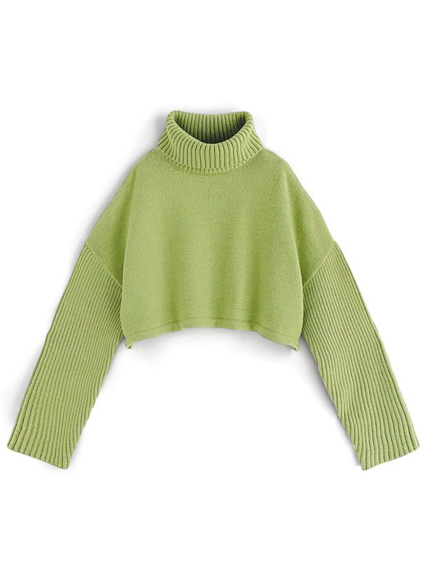 日本 GRL - 雜誌揭載 高領短版針織毛衣-奶油杏 (F)