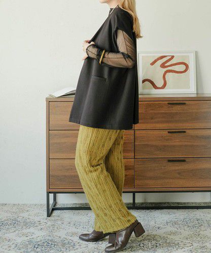 日本 Bou Jeloud - 蕾絲雕花垂墜寬褲-軍綠