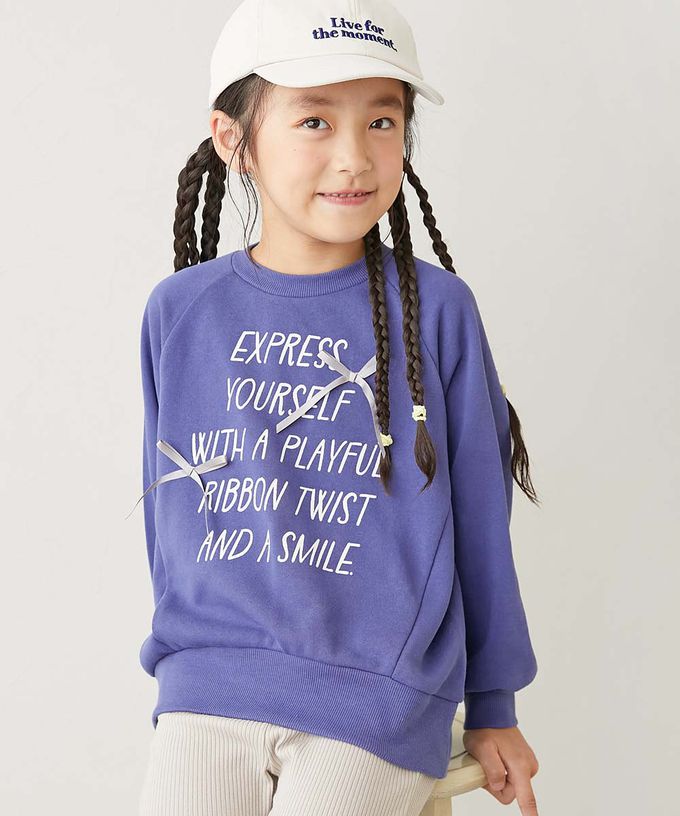 日本 devirock - 可愛女孩印花縮口長袖上衣-蝴蝶結緞帶-燕麥