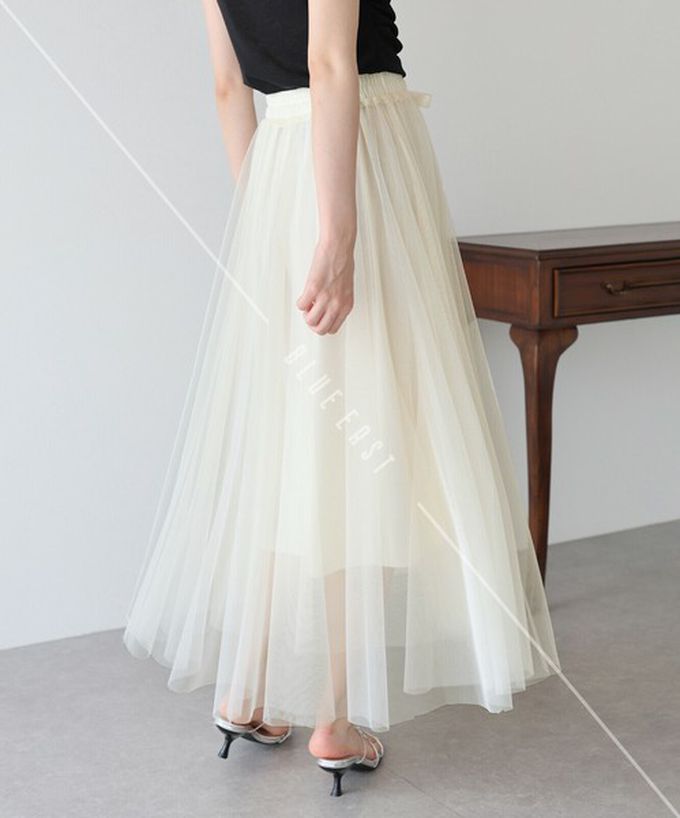 日本 BLUE EAST - 浪漫豐盈蝴蝶結綁帶薄紗裙-素色-白