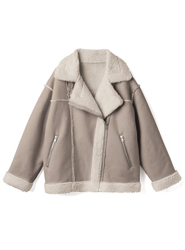 日本 GRL - 羊羔絨拼接寬版騎士夾克/外套-粉紫