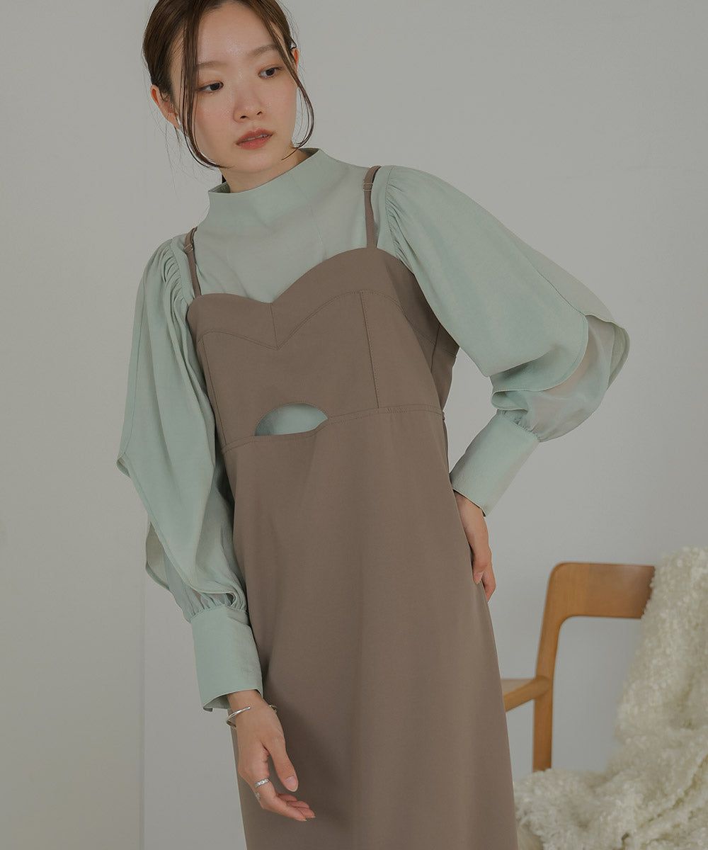 日本 Bab - 柔美紗拼接袖雪紡上衣-深可可