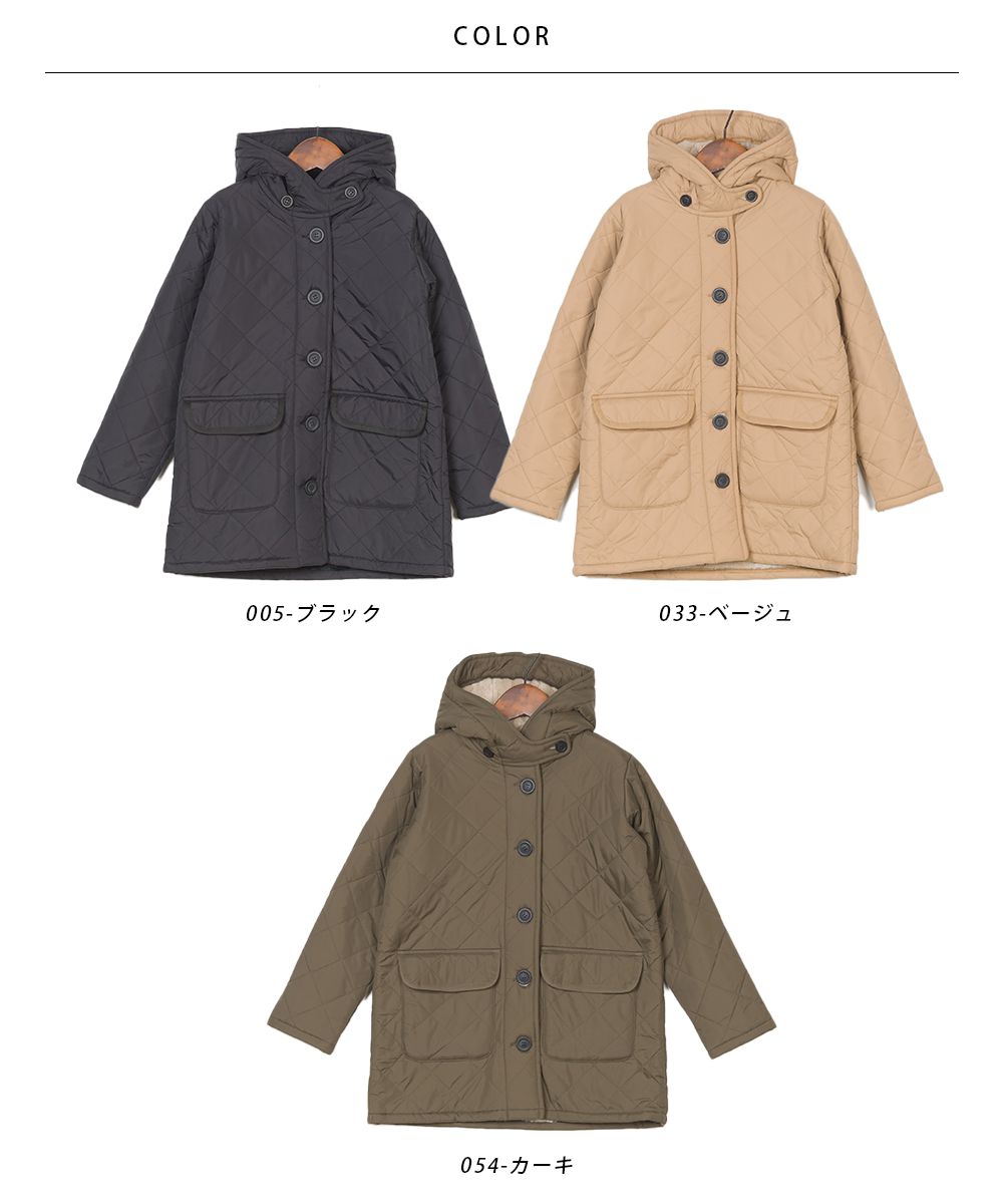 日本 OMNES - 絎縫厚刷毛保暖連帽外套(兒童)-卡其