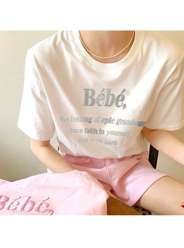 日本 GRL - 棉混百搭印花短袖上衣-Bebe-深藍 (F)