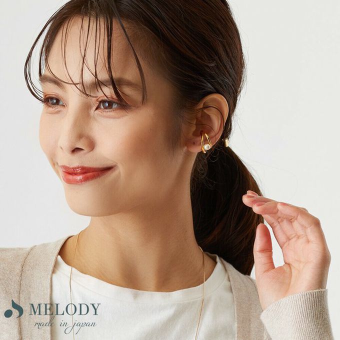 日本 Melody Accessory - 日本製 單顆珍珠線條耳骨夾-霧黑