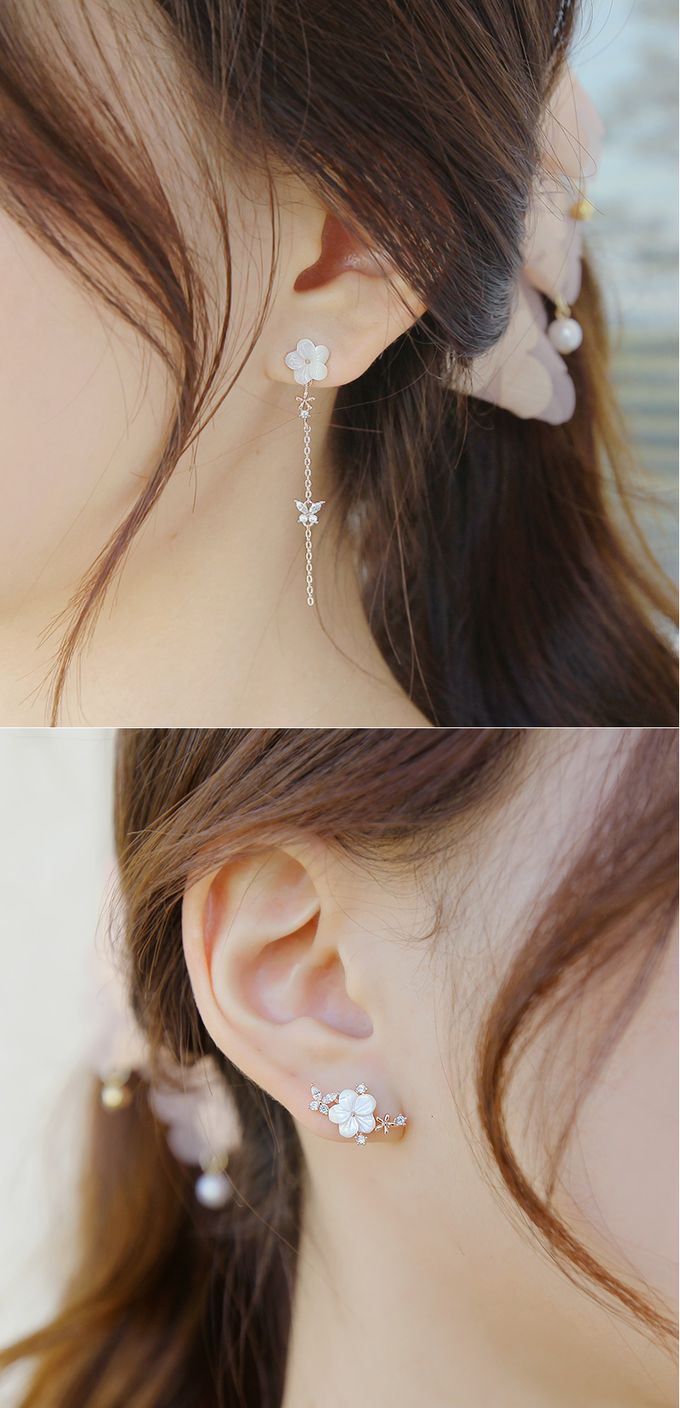 韓國 Soo&Soo - 絕美花鈿不對稱耳環-時尚銀 ((左)1.7cm，(右)5cm)