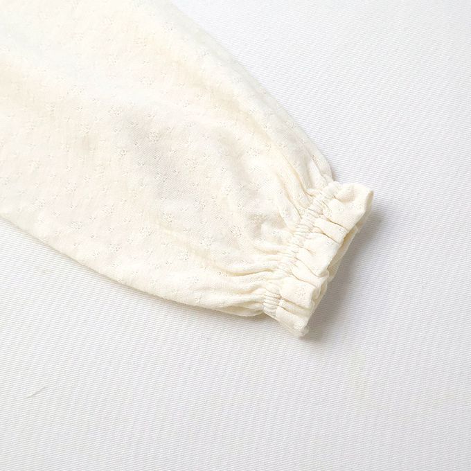 日本 ZOOLAND - 胸前層次摺邊圓領長袖上衣-緹花紋理-粉紅