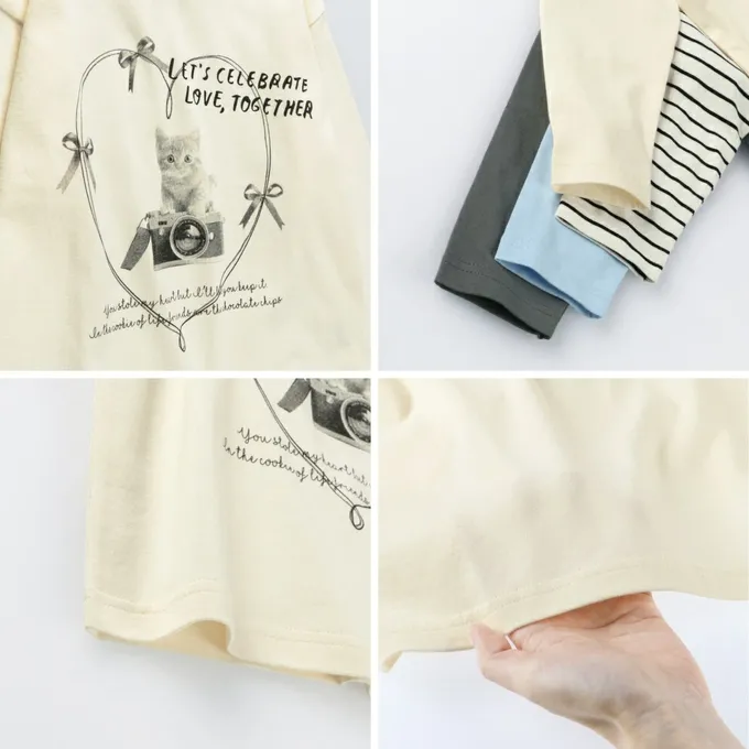 日本 BRANSHES - 100%棉 可愛女孩印花長袖上衣-手寫筆記-炭灰