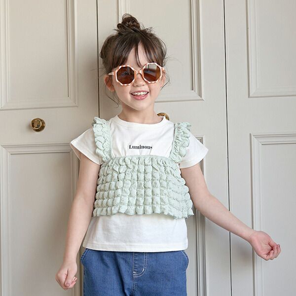 日本 Lycee mine - 泡泡短背心+短袖上衣(時尚二件組)-嫩粉紅