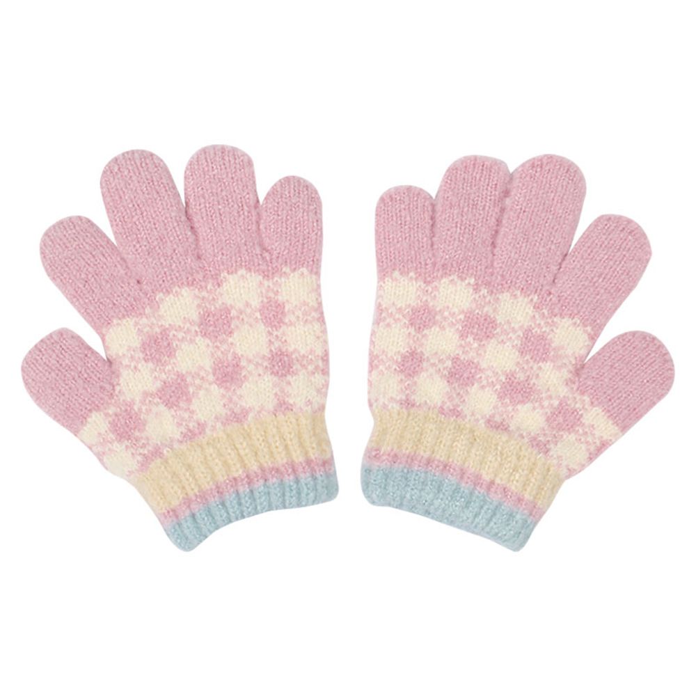 5指手套-格紋-粉紅色