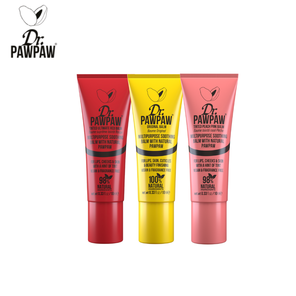 護唇膏 多功能萬用膏  經典木瓜蘆薈(原味) + 蜜桃粉 + 極致紅-10ml 3入組
