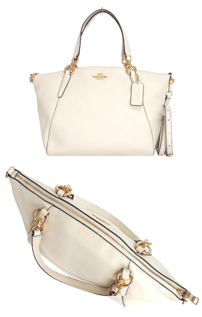 COACH - 素面皮革手拿斜背兩用包-白