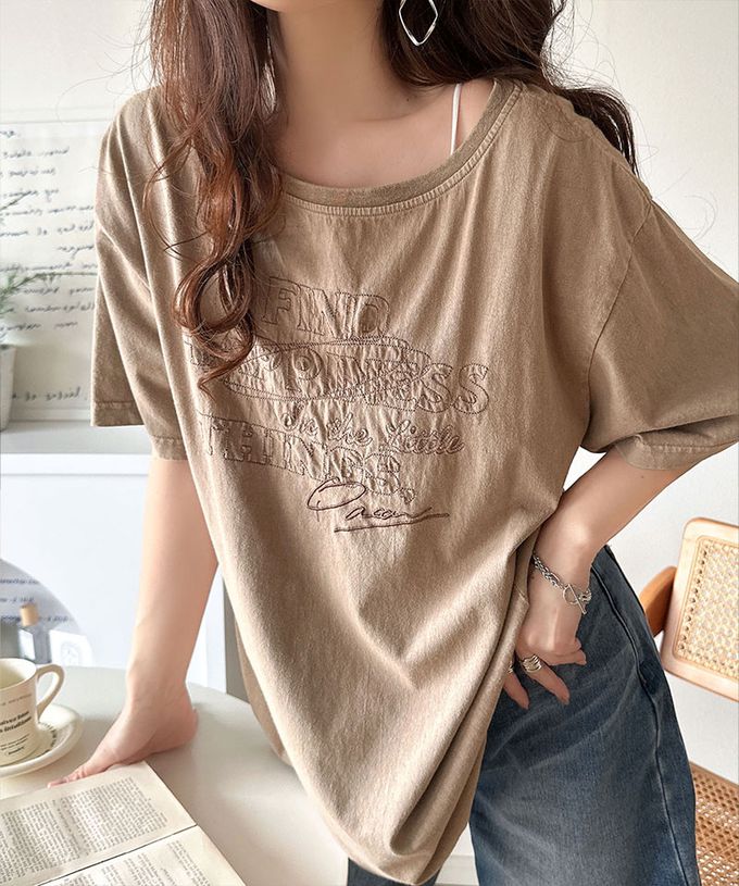 日本 Classical Elf - 純棉復古logo船領前後穿短袖上衣-粉紅