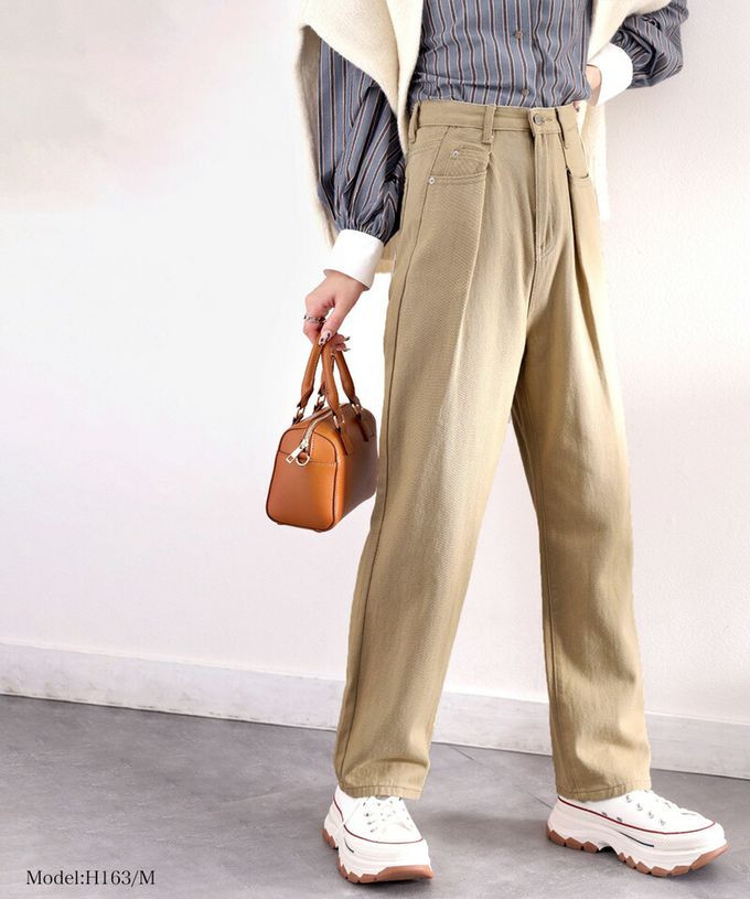 日本 Classical Elf - [熱銷NO.1] 舒適顯瘦打褶長褲-丹寧布-淺灰