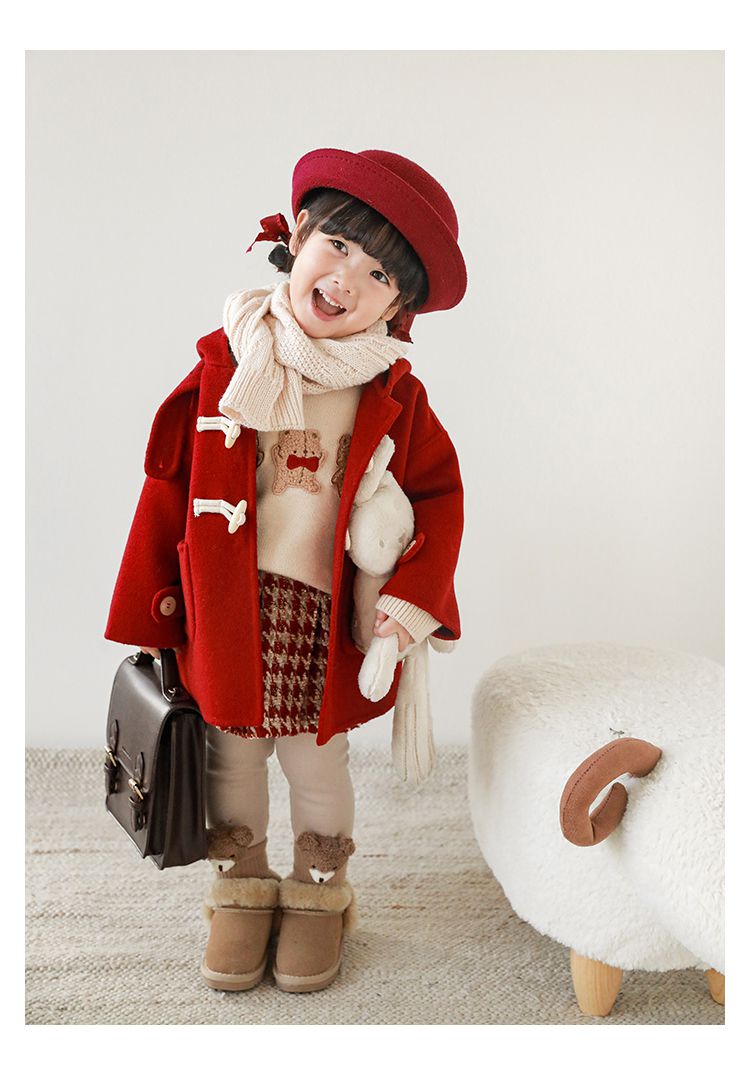 TONGMO - 加厚復古牛角釦連帽外套-駝色