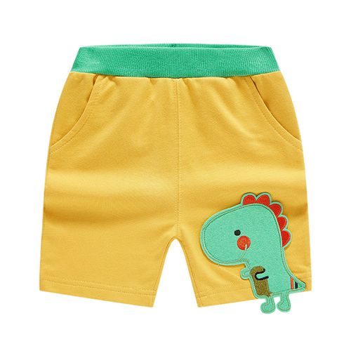 純棉運動短褲-立體恐龍-黃色