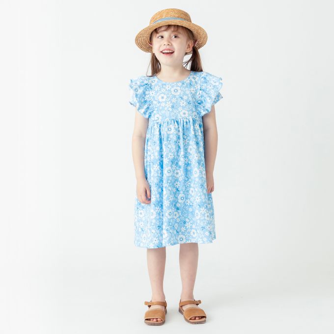 日本 evercloset - 少女花卉雙層荷葉袖洋裝-粉紅