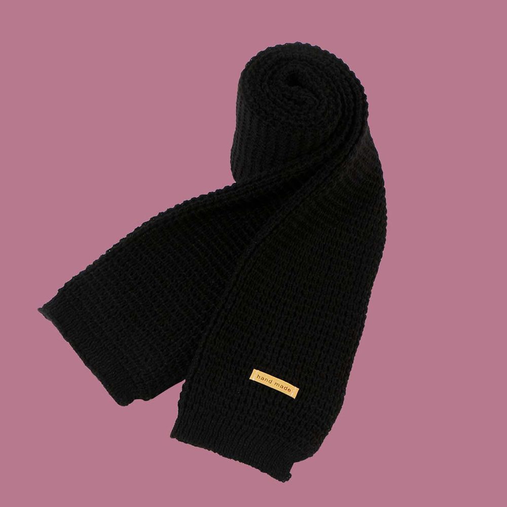 百搭純色針織毛線圍巾-成人款-純黑 (190cm)