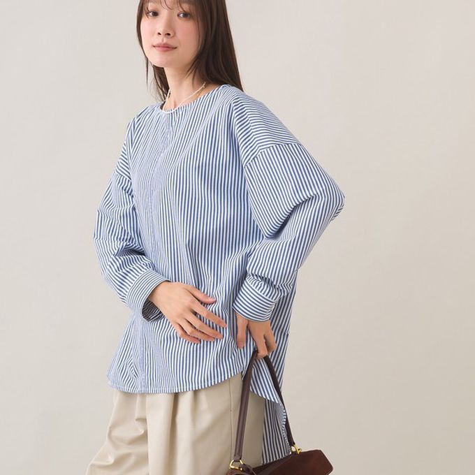 日本 OMNES - 圓弧優雅前短後長修身船領長袖上衣-淺杏