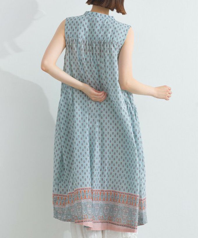 日本 Lupilien - 100%印度棉 清新印花柔軟洋裝-圖騰-白