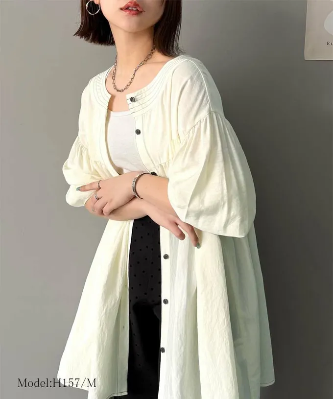 日本 Classical Elf - 前後2way飄逸感澎澎七分袖襯衫-粉紅