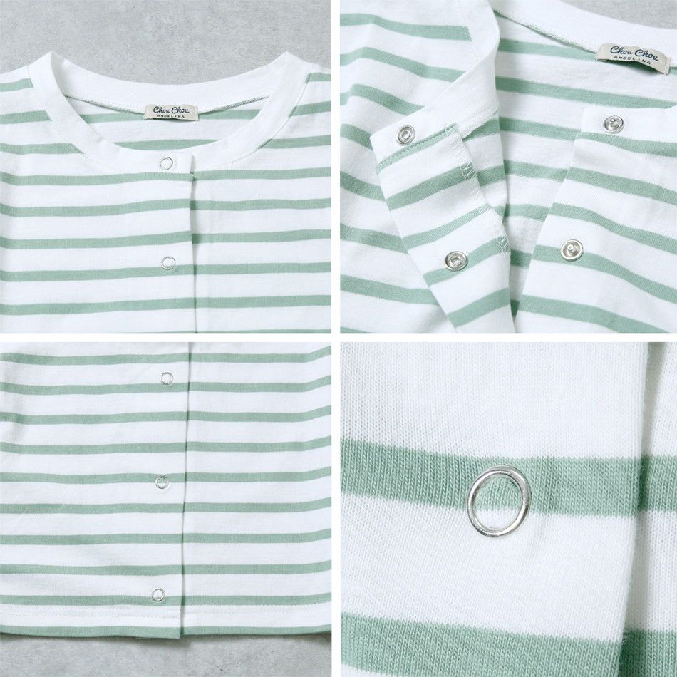 日本 Rejoule - V領橫條紋落肩短版薄外套-藍x白