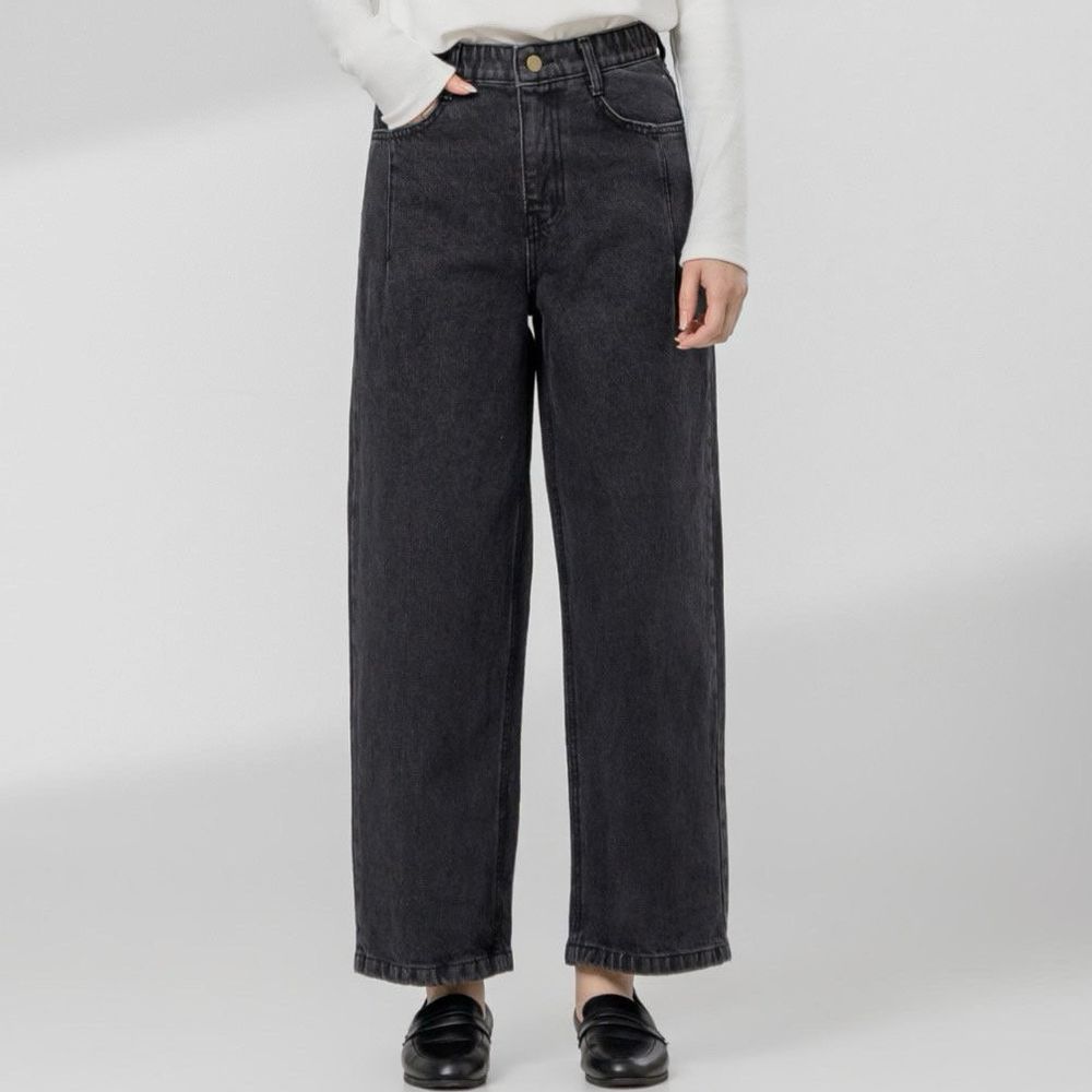 EDITION 彈性腰寬鬆哈倫丹寧褲-黑