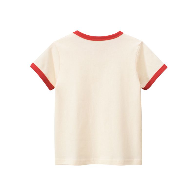 純棉短袖上衣-鴨鴨家族-杏+紅