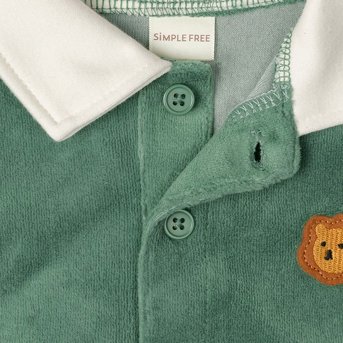 akachan honpo - 長袖亨利領休閒上衣-天鵝絨-綠色