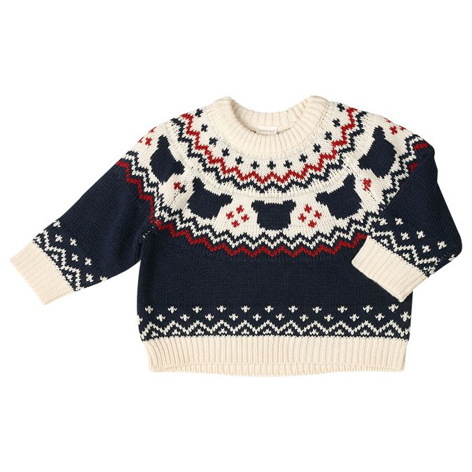 akachan honpo - 針織休閒上衣-小熊-深藍色