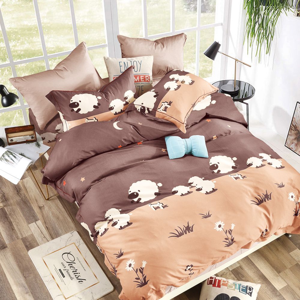 吸濕排汗天絲單人三件式床包鋪棉被套組-溫馨草原-含床包+鋪棉兩用被套+枕套*1