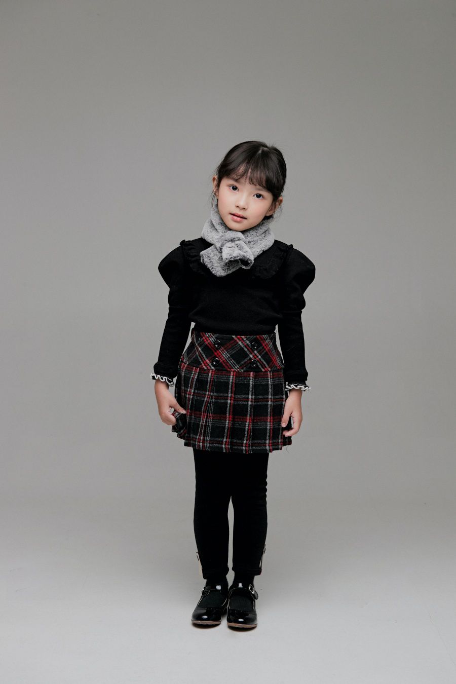 韓國 Coco Bang - 格紋學院風百褶裙-黑X紅