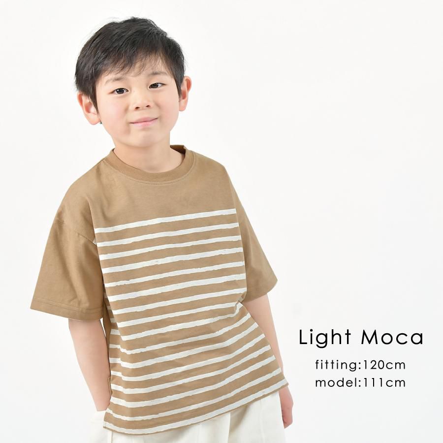 日本 evercloset - 百搭條紋微落肩短袖上衣-深可可