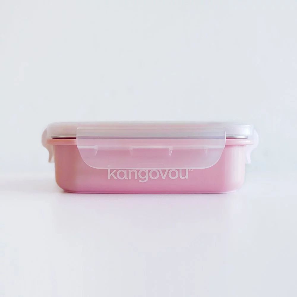 美國 Kangovou - 不鏽鋼安全兒童餐具-寶寶餐盒-珊瑚粉 (15*11.5*4.5(長*寬*高))