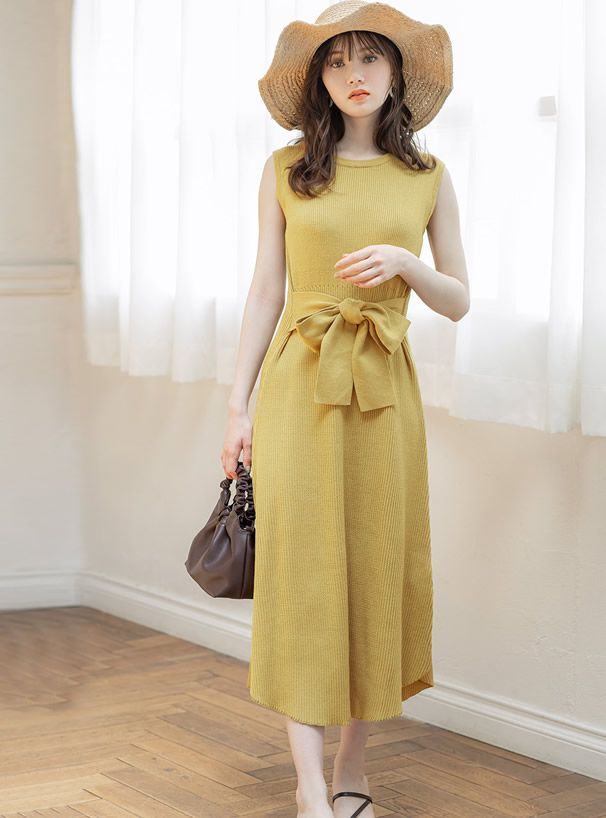 日本 GRL - 顯瘦大蝴蝶結綁帶無袖洋裝-黑