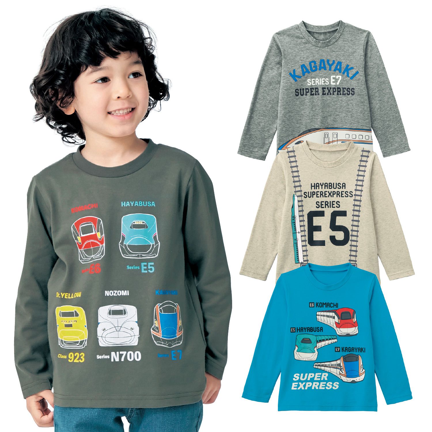 日本千趣會 - (JR新幹線) 純棉印花長T-五款車頭-墨綠