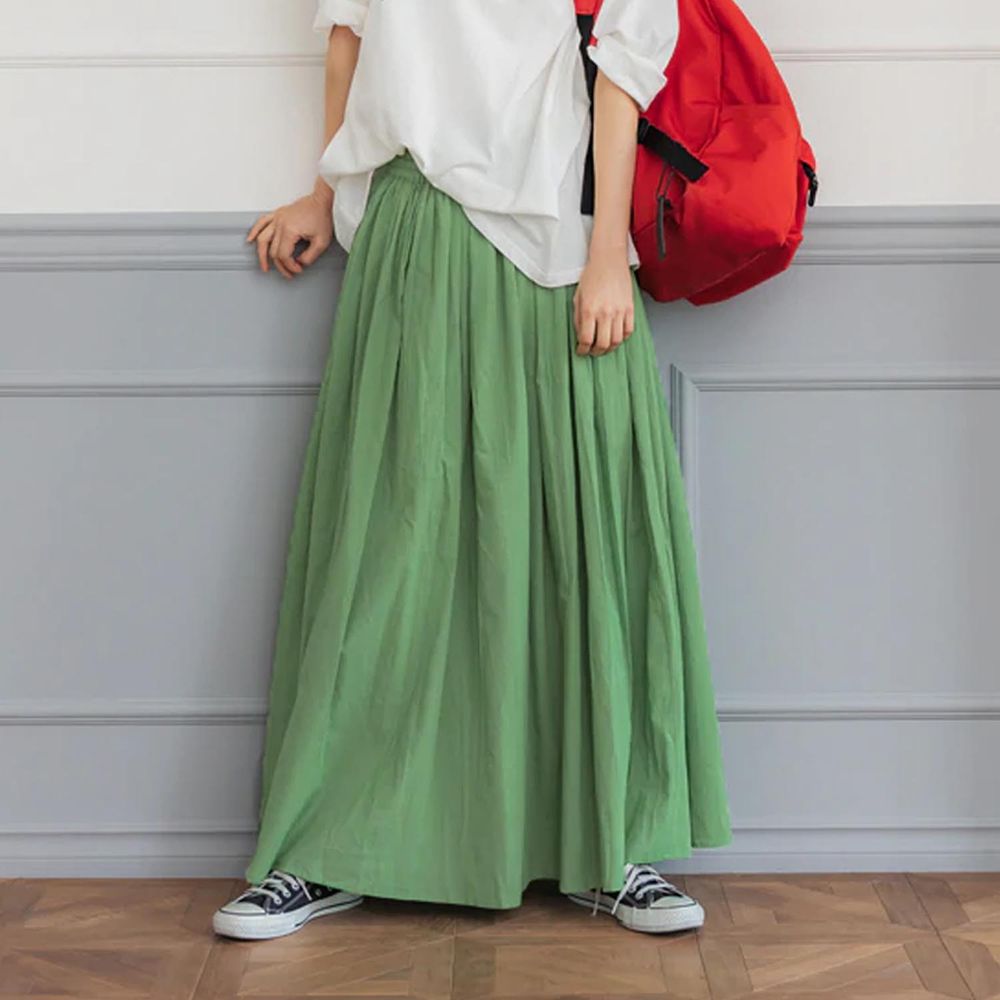 日本 COCA - [大人]100%棉 定番舒適修身長裙-草綠
