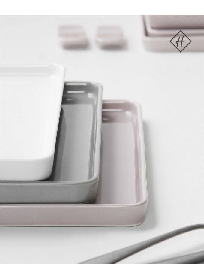 韓國 SSUEIM - LEED系列莫蘭迪陶瓷長方形淺盤L (白色)