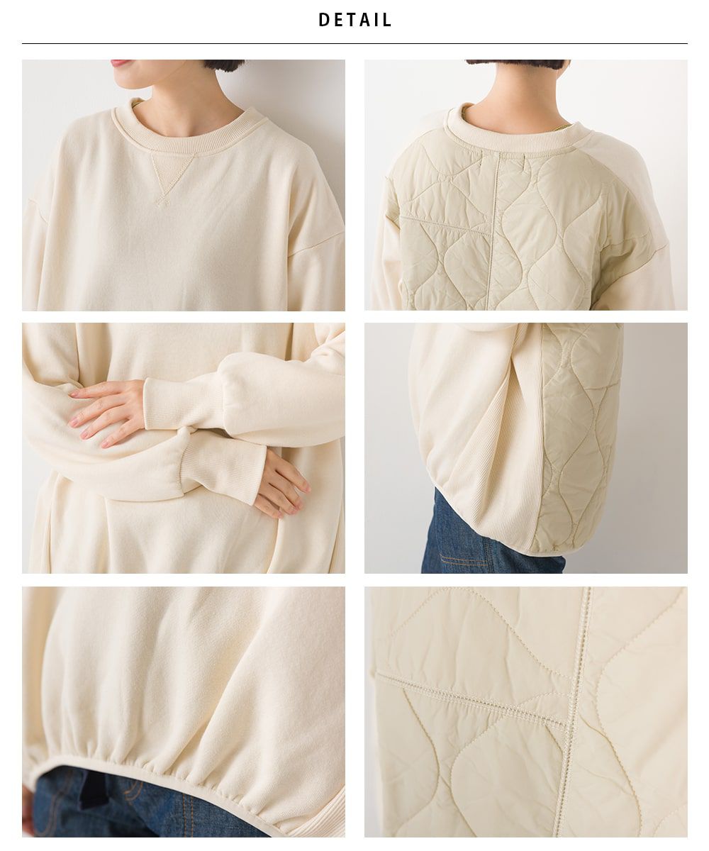 日本 OMNES - 絎縫拼接落肩長袖上衣-石墨灰